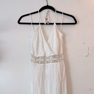 White Halter Maxi Dress with Crocheted Panels